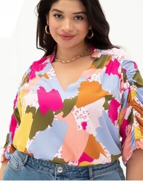 💕Vibrant Multi-Color V-Neck Women’s Blouse